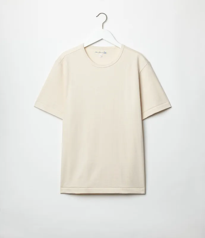 【Merz b. Schwanen】2M15 Vintage Machine Refined T-Shirt Natural 經典重磅有機棉素T天然色 sold by Blue Beach Denim