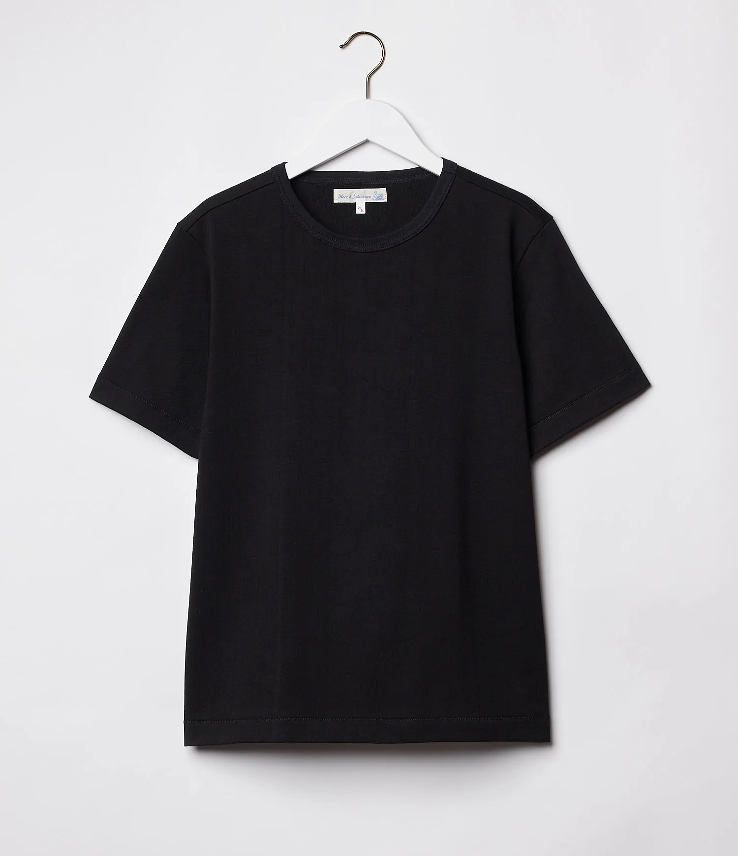 【Merz b. Schwanen】2M15 Vintage Machine Refined T-Shirt Deep Black 經典重磅有機棉素T黑色 sold by Blue Beach Denim