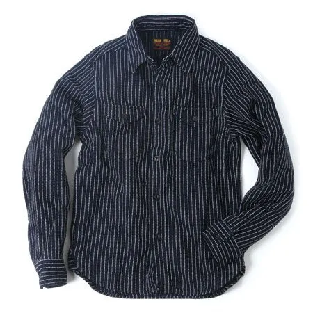 【UES】Indigo Stripe Flannel Shirt 靛藍拔染條紋法蘭絨襯衫 sold by Blue Beach Denim
