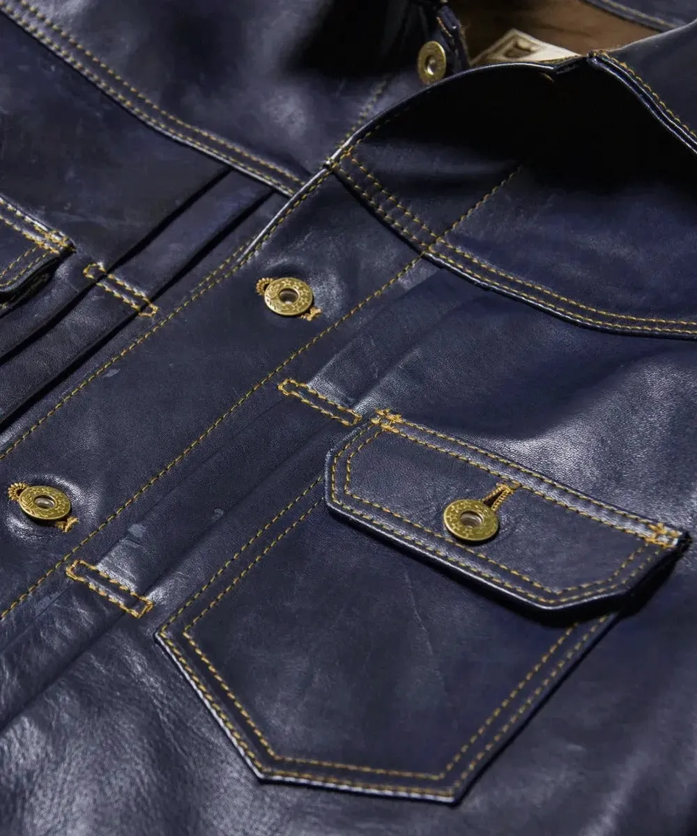 【Y'2 Leather】IB-141 Indigo Horsehide Type 2 藍染馬皮二代皮衣 sold by Blue Beach Denim product image thumbnail 3