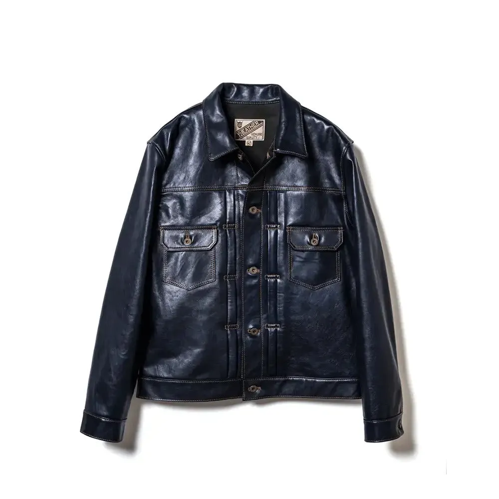 【Y'2 Leather】IB-141 Indigo Horsehide Type 2 藍染馬皮二代皮衣 sold by Blue Beach Denim
