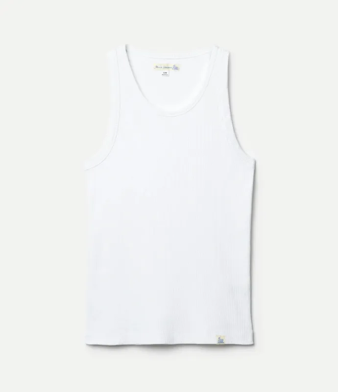 【Merz b. Schwanen】Iconic Ribbed Cotton Tank Top White 白色經典羅紋坦克背心 sold by Blue Beach Denim