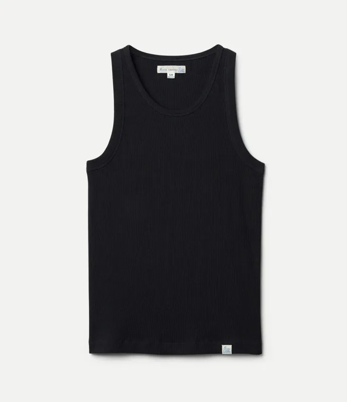 【Merz b. Schwanen】Iconic Ribbed Cotton Tank Top Black  黑色經典羅紋坦克背心 sold by Blue Beach Denim