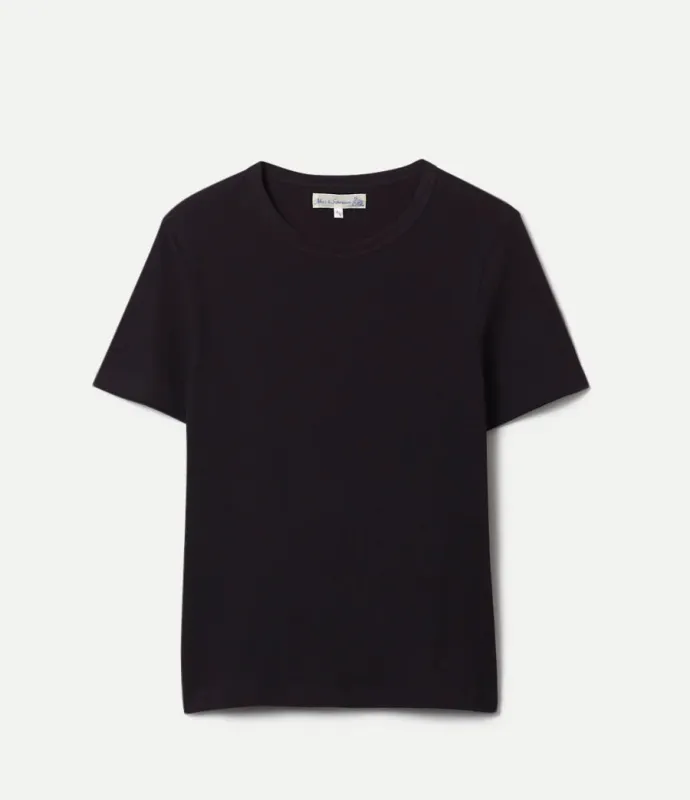 【Merz b. Schwanen】1950s Loopwheeled Lightweight T-Shirt Deep Black 中世紀復古輕磅圓織短T黑色 sold by Blue Beach Denim