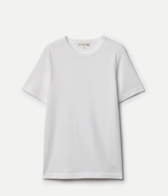 【Merz b. Schwanen】2M15 Vintage Machine Refined T-Shirt Deep White 經典重磅有機棉素T白色 sold by Blue Beach Denim