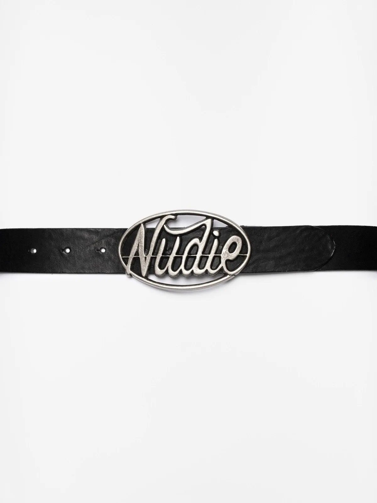 【Nudie Jeans】Nudie Buckle Leather Belt Black 復古LOGO皮帶扣 sold by Blue Beach Denim