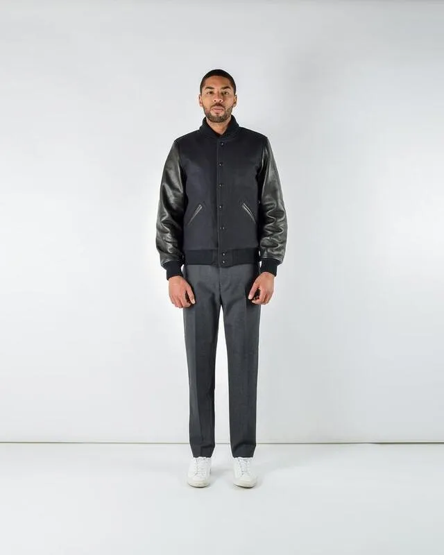 【Dehen 1920】Varsity Jacket - Black, Black 校隊外套黑色拼接黑皮袖 sold by Blue Beach Denim product image thumbnail 2