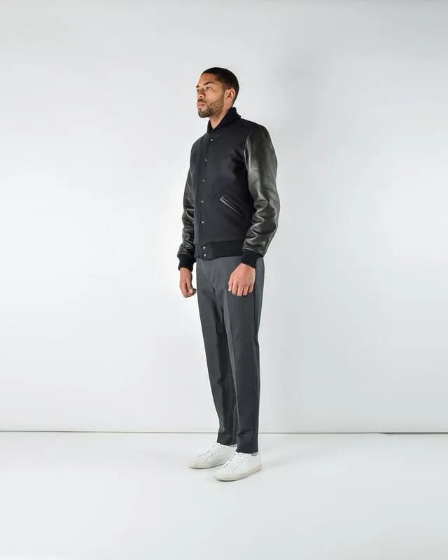 【Dehen 1920】Varsity Jacket - Black, Black 校隊外套黑色拼接黑皮袖 sold by Blue Beach Denim product image thumbnail 4