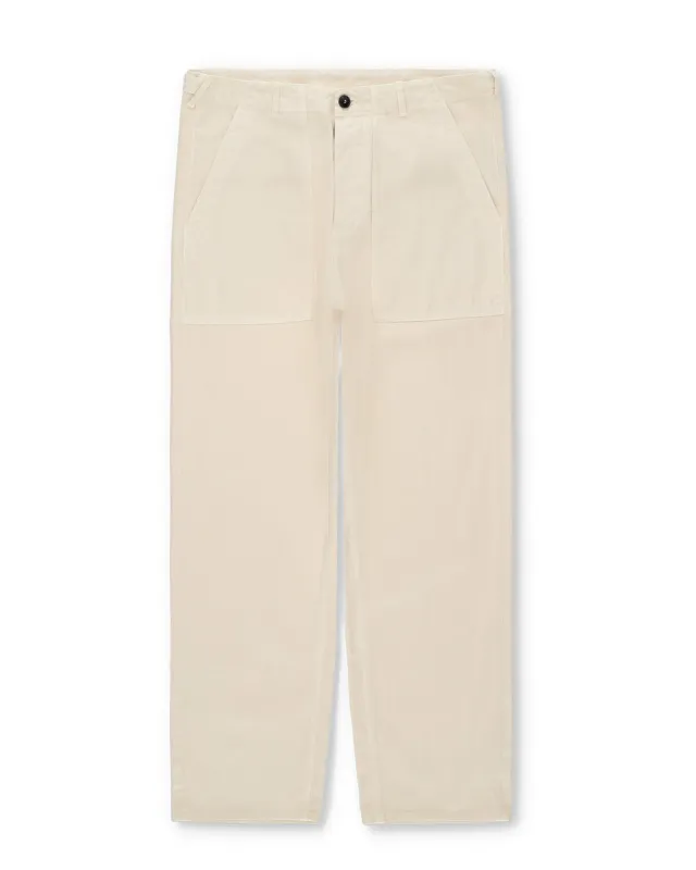 【Fortela】New Fatigue Herringbone Cotton Fatigue Trousers Off White sold by Blue Beach Denim