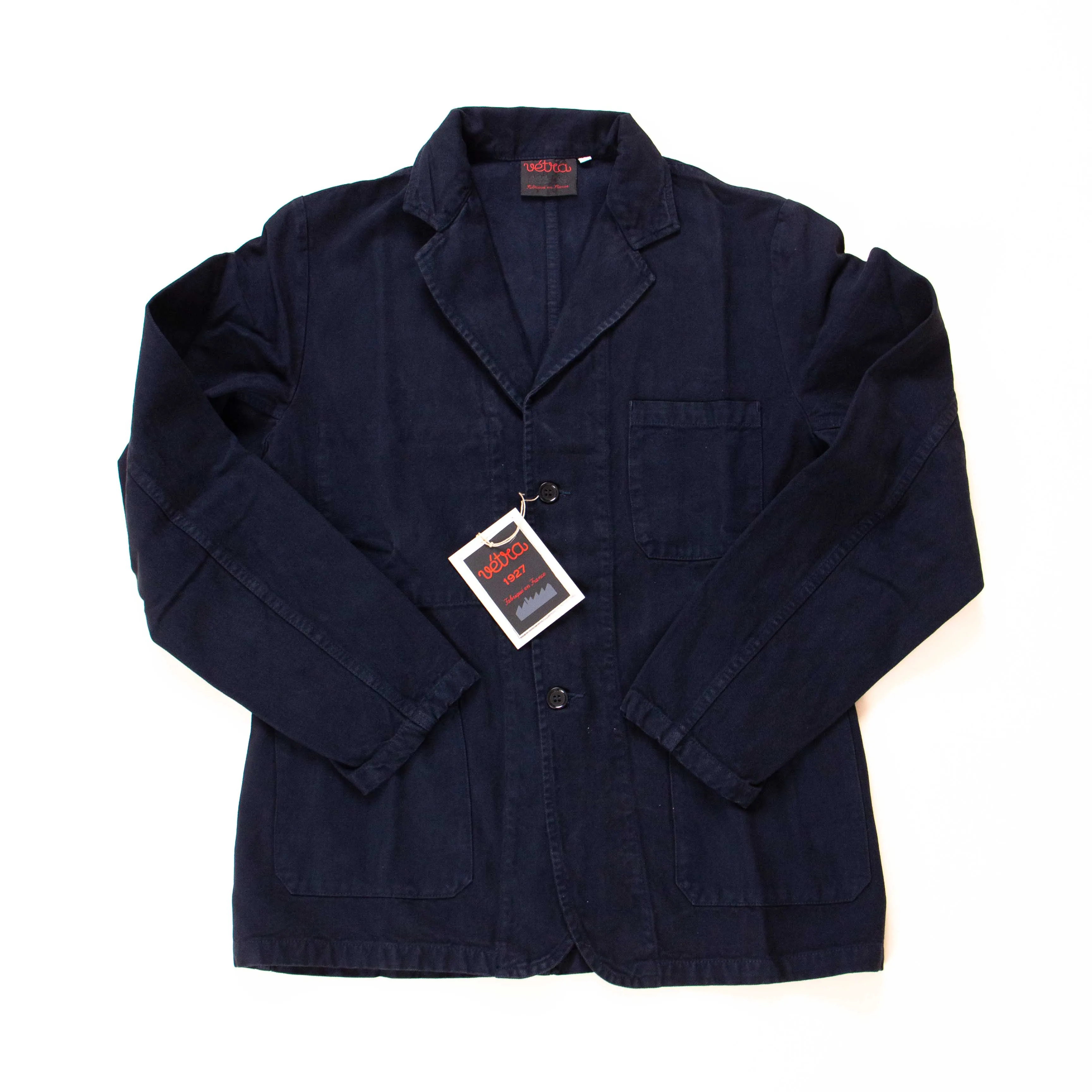 【Vetra】Navy Brushed Canvas French Chore Blazer 深海藍磨毛帆布西裝領工作夾克 sold by Blue Beach Denim