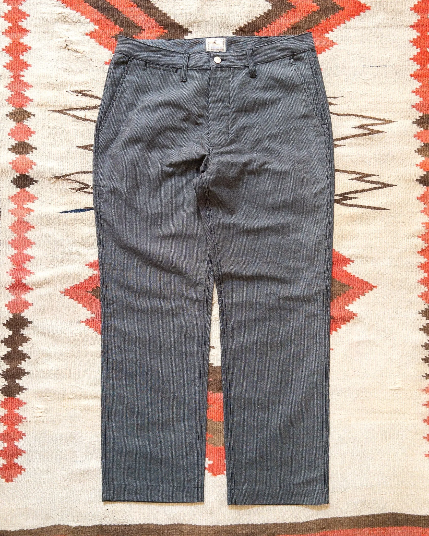 【WYTHE】Japanese Wabash Stripe Moleskin Chinos - Charcoal Smoke Pants 炭煙灰拔染鼴鼠皮直筒長褲 sold by Blue Beach Denim