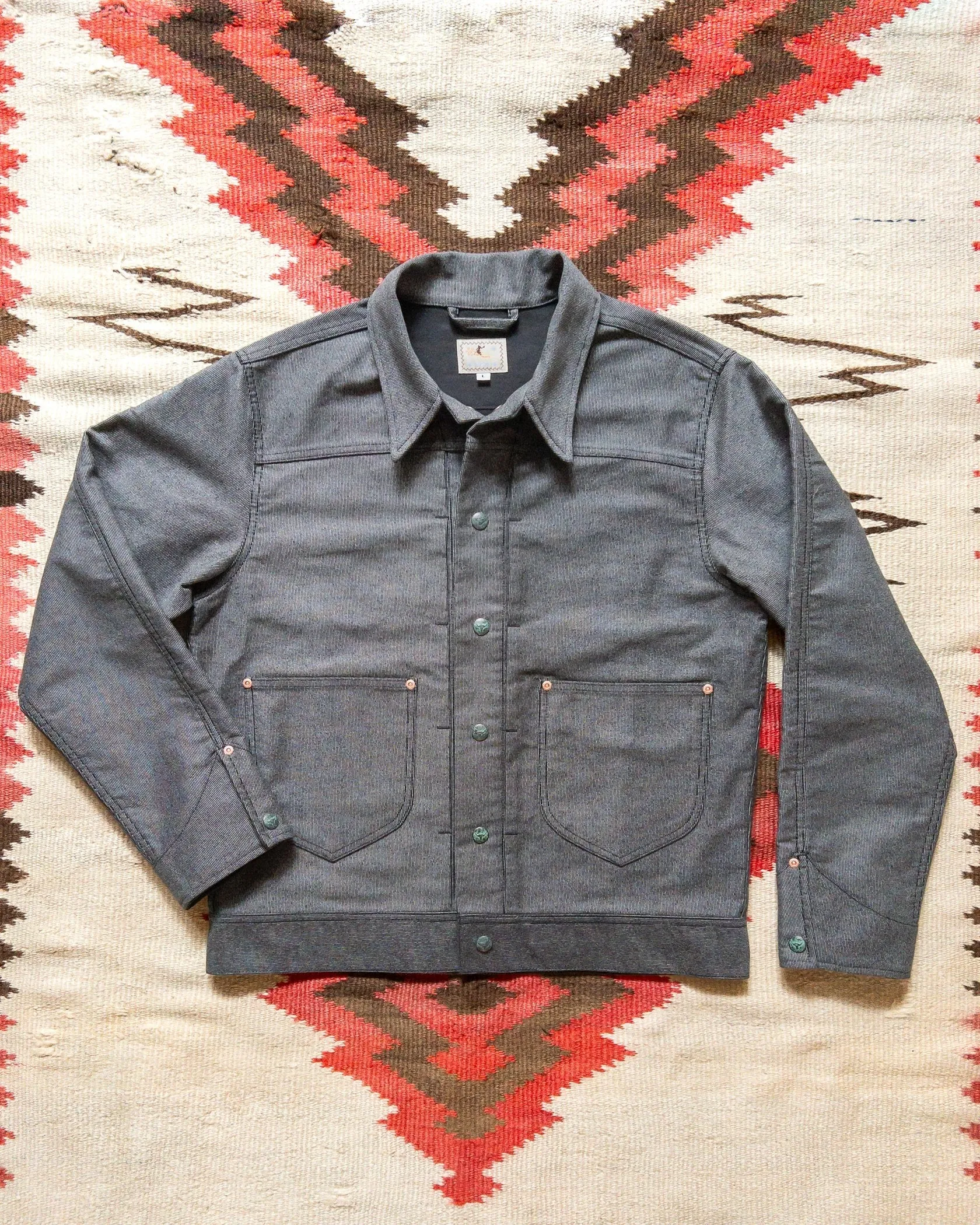 【WYTHE】Japanese Wabash Stripe Moleskin Ranch Jacket - Charcoal Smoke 炭煙灰拔染鼴鼠皮牧場夾克 sold by Blue Beach Denim