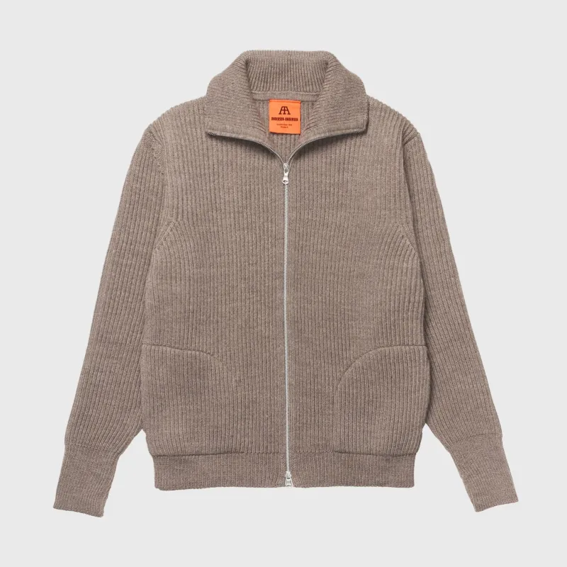 【Andersen Andersen】Full Zip Pocket Jacket Natural Taupe 精紡可瑞黛爾羊毛雙向拉鍊口袋毛衣大地原毛色 sold by Blue Beach Denim