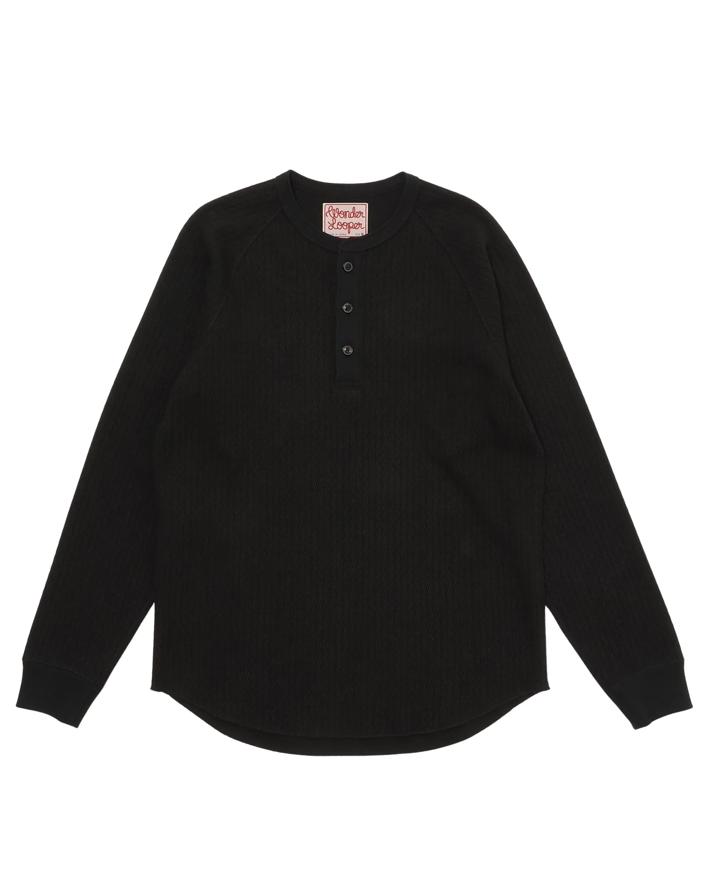 【Wonder Looper】Henley - Cashmere Blend Honeycomb – Sumi 墨染喀什米爾混紡華夫格長袖亨利領 sold by Blue Beach Denim