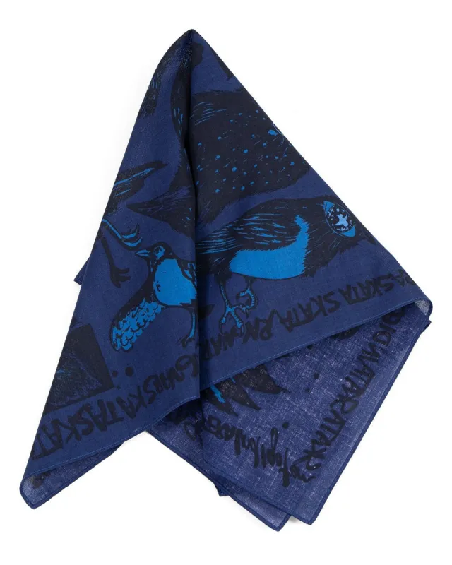 【INDIGOFERA】Indigofera x Ragnar Persson, The Devil's Bird Bandana 惡魔之鳥藍黑色方巾 sold by Blue Beach Denim