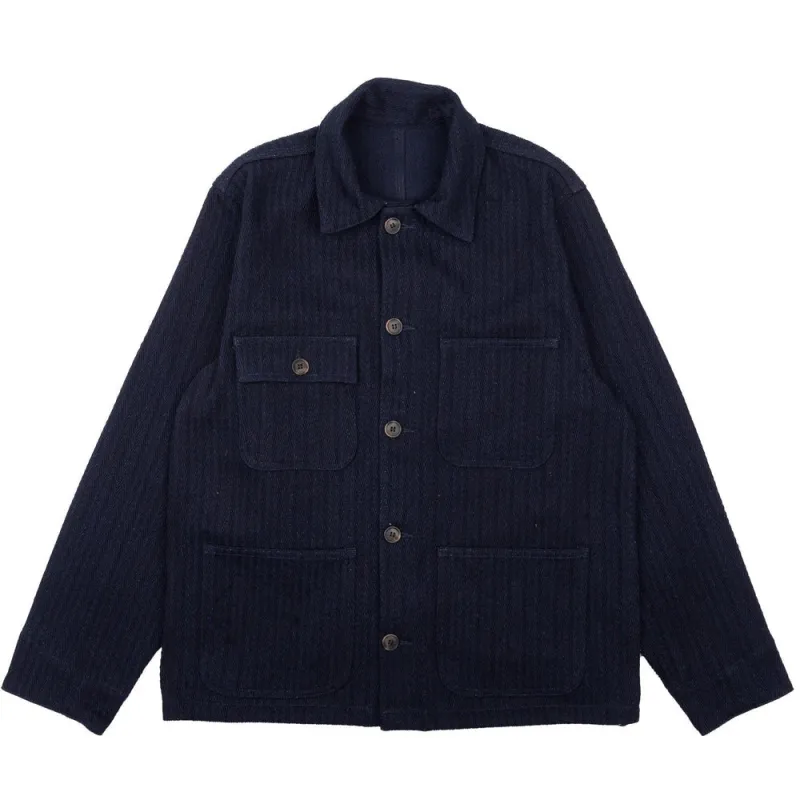 【Naked & Famous】Chore Coat Indigo Sugiaya 靛藍染粗魚骨紋工作外套 sold by Blue Beach Denim