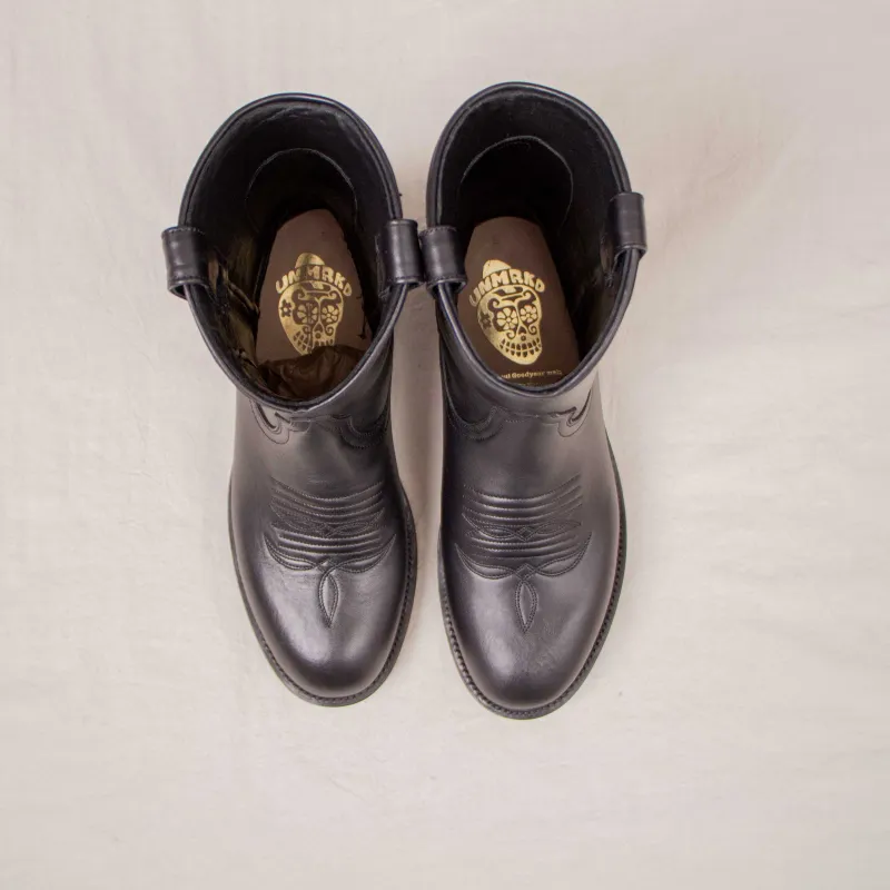 【Unmarked】Roper Boots Black with Western Stitching 黑色中筒刺繡西部靴 sold by Blue Beach Denim