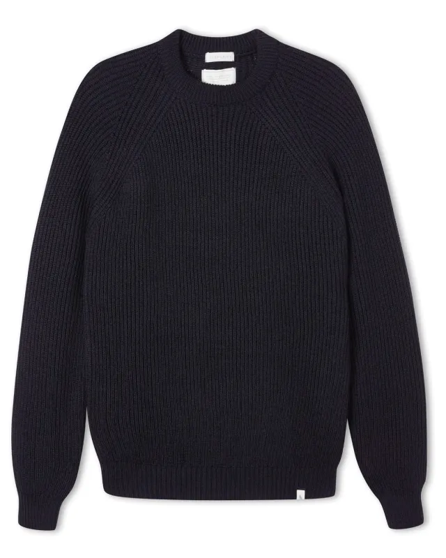【Peregrine】Merino Wool Ford Crew Neck Sweater Navy 海藍色美麗諾圓領粗針毛衣 sold by Blue Beach Denim