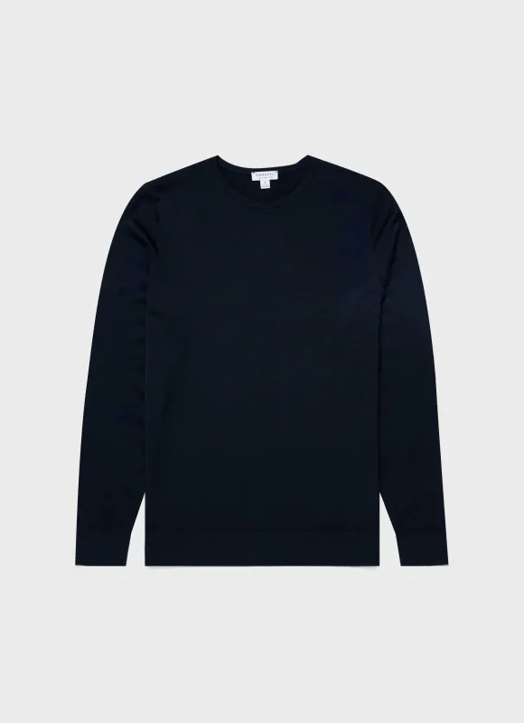 【Sunspel】Extra Fine Merino Crew Neck Jumper Light Navy 海藍色極細美麗諾羊毛圓領毛衣 sold by Blue Beach Denim