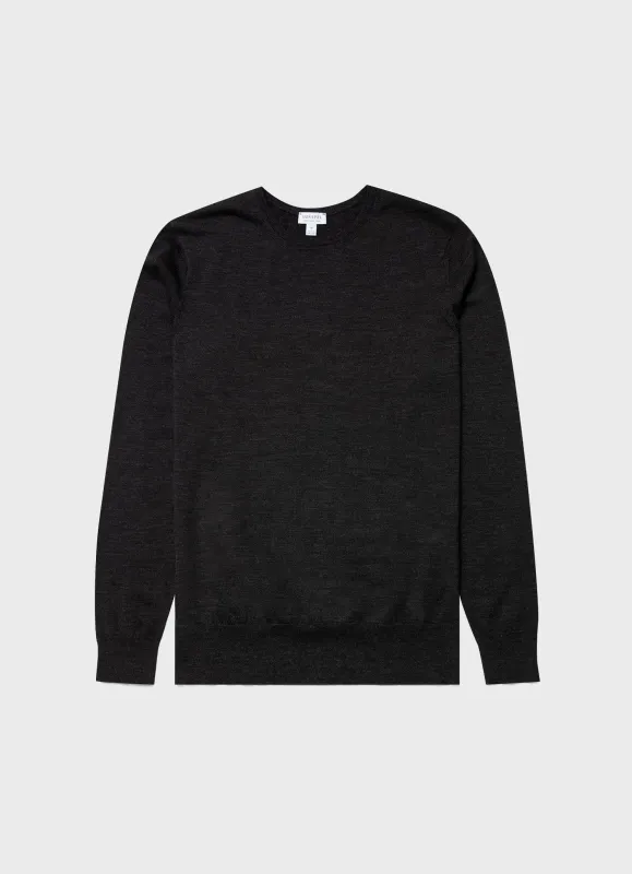 【Sunspel】Extra Fine Merino Crew Neck Jumper Charcoal Melange 炭灰色極細美麗諾羊毛圓領毛衣 sold by Blue Beach Denim