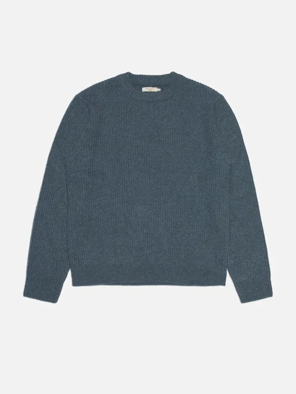 【Nudie Jeans】August Rib Wool Sweater Bluemelange 灰藍混色粗針圓領毛衣 sold by Blue Beach Denim