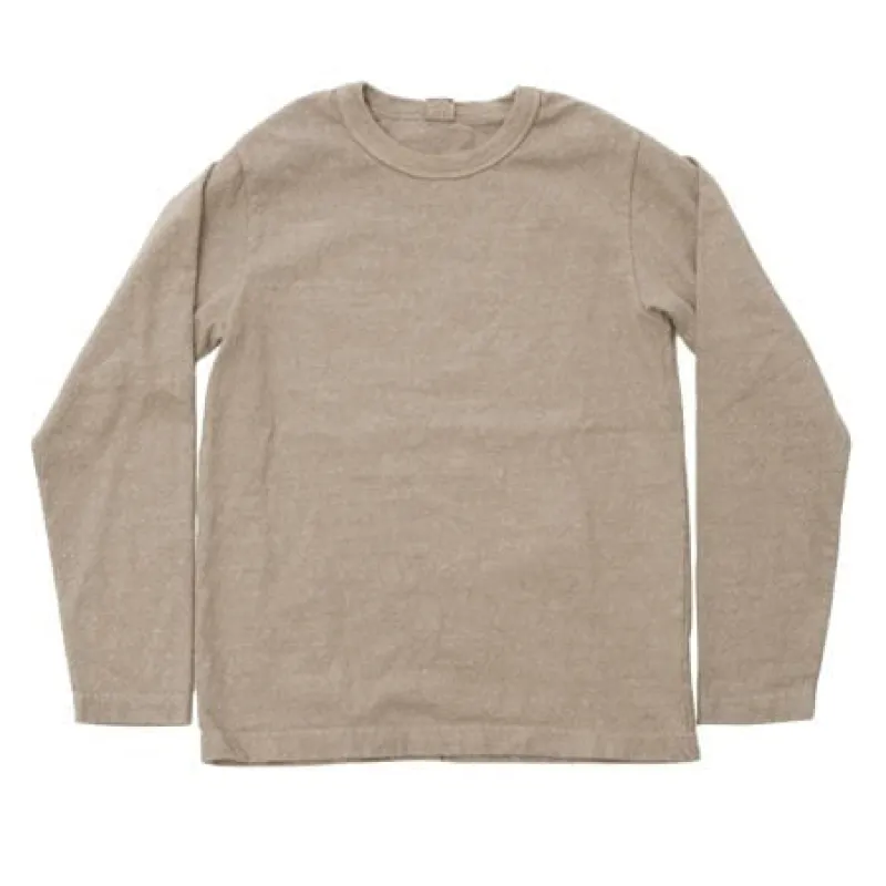 【UES】No.8 Slub Nep Long Sleeve T-Shirt Beige 水洗卡其粗竹節厚磅圓領長袖 sold by Blue Beach Denim
