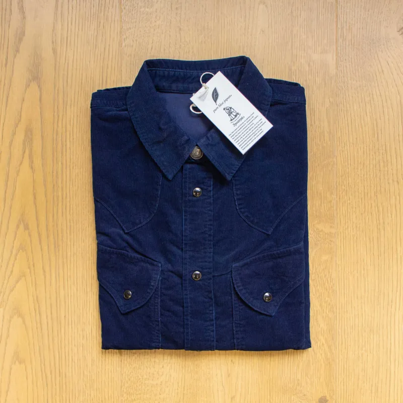 【Pure Blue Japan】Indigo Fine Corduroy Western Shirt 極細燈心絨靛藍染西部襯衫 sold by Blue Beach Denim
