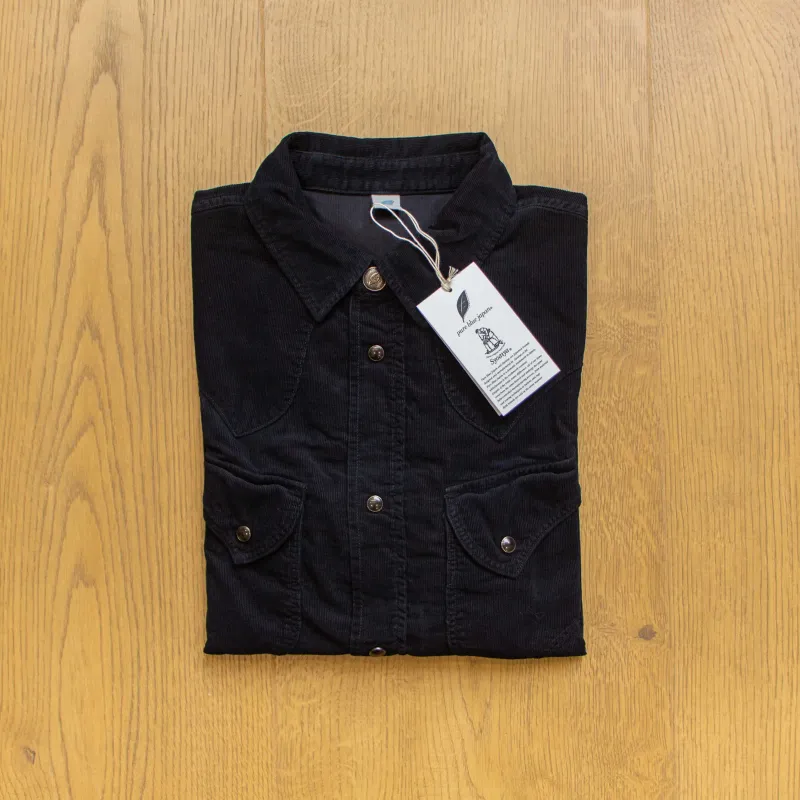 【Pure Blue Japan】Black Dyed Fine Corduroy Western Shirt 極細燈心絨黑染襯衫 sold by Blue Beach Denim