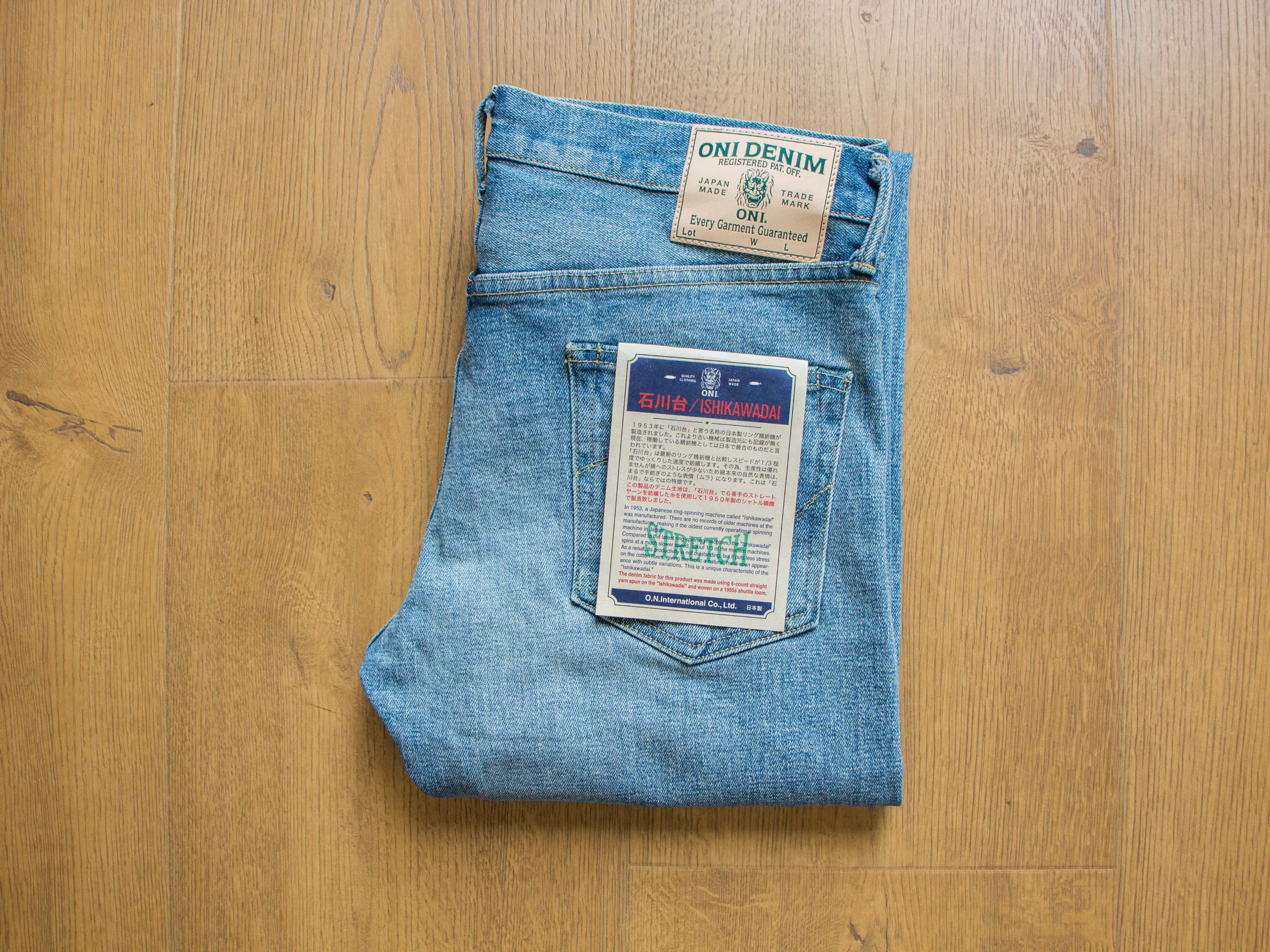 【ONI DENIM】121S-ISHIKAWADAI Stretch Bio Bleached 15oz 石川台布料彈性小直筒淺藍舊化水洗 sold by Blue Beach Denim