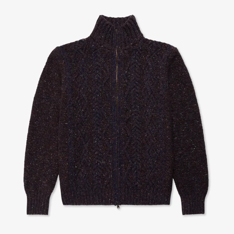 【Inis Meáin】Aran Zipper Jacket Kilrush 深紫羅蘭喀什米爾阿蘭拉鍊毛衫 made by Inis Meain