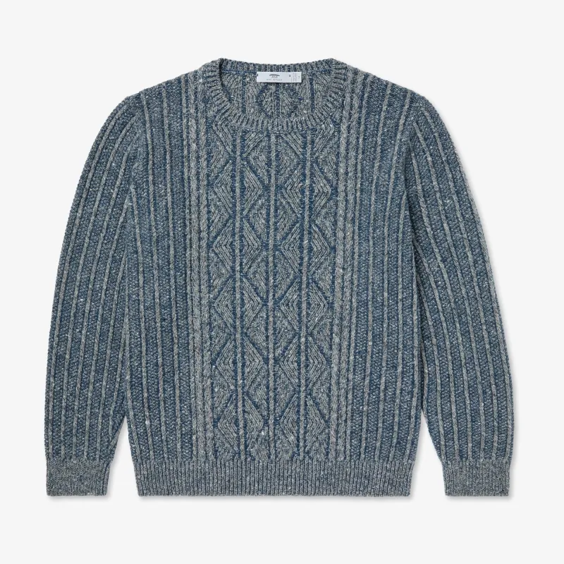 【Inis Meáin】Patented Aran Crew Neck Blue Grey 藍灰色喀什米爾專利阿蘭毛衣 made by Inis Meain