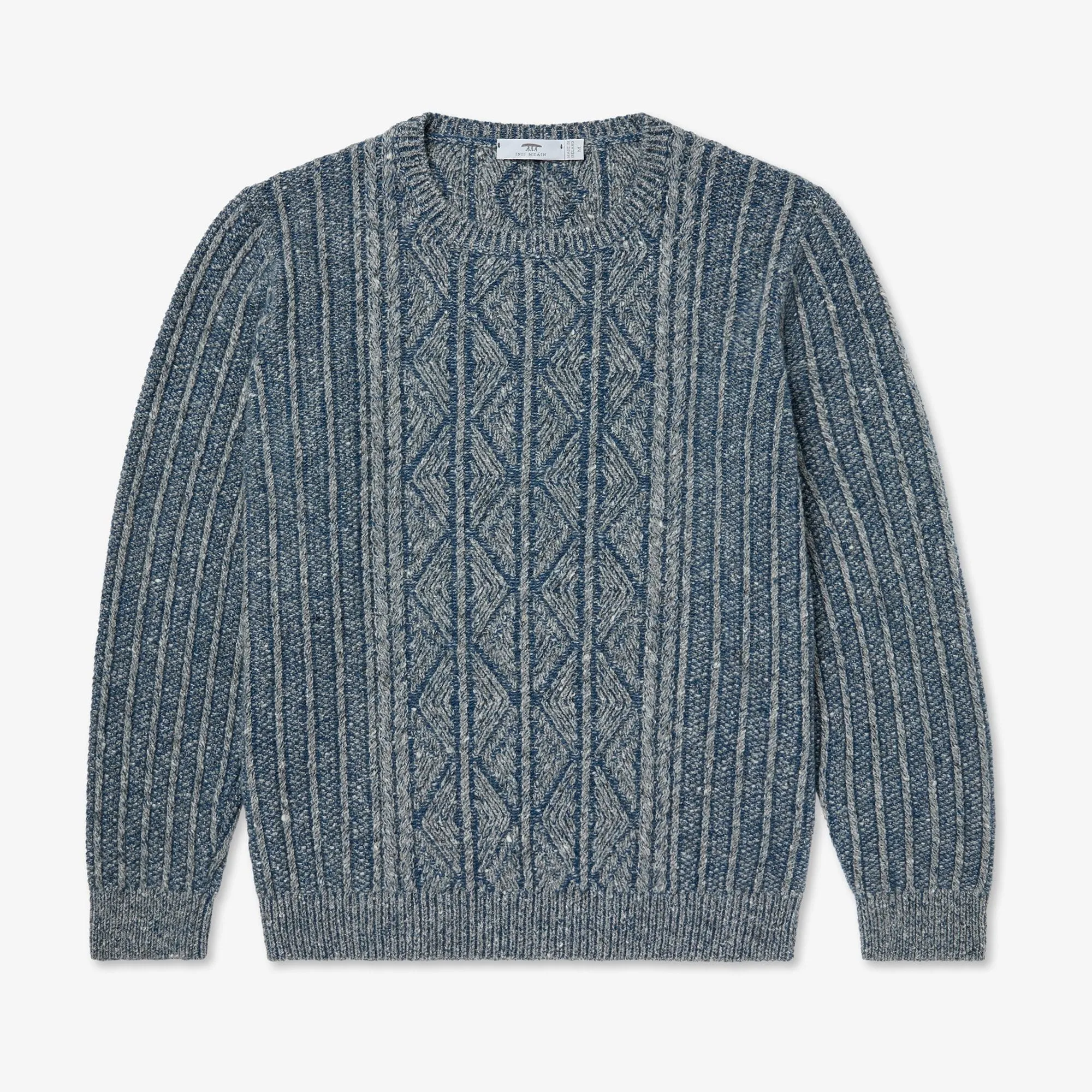 【Inis Meáin】Patented Aran Crew Neck Blue Grey 藍灰色喀什米爾專利阿蘭毛衣 sold by Blue Beach Denim