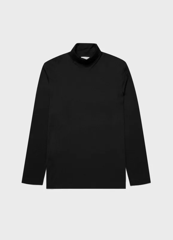 【Sunspel】Supima Long Sleeve Roll Neck T‑shirt Black 正黑色頂級匹馬棉長袖高領 sold by Blue Beach Denim