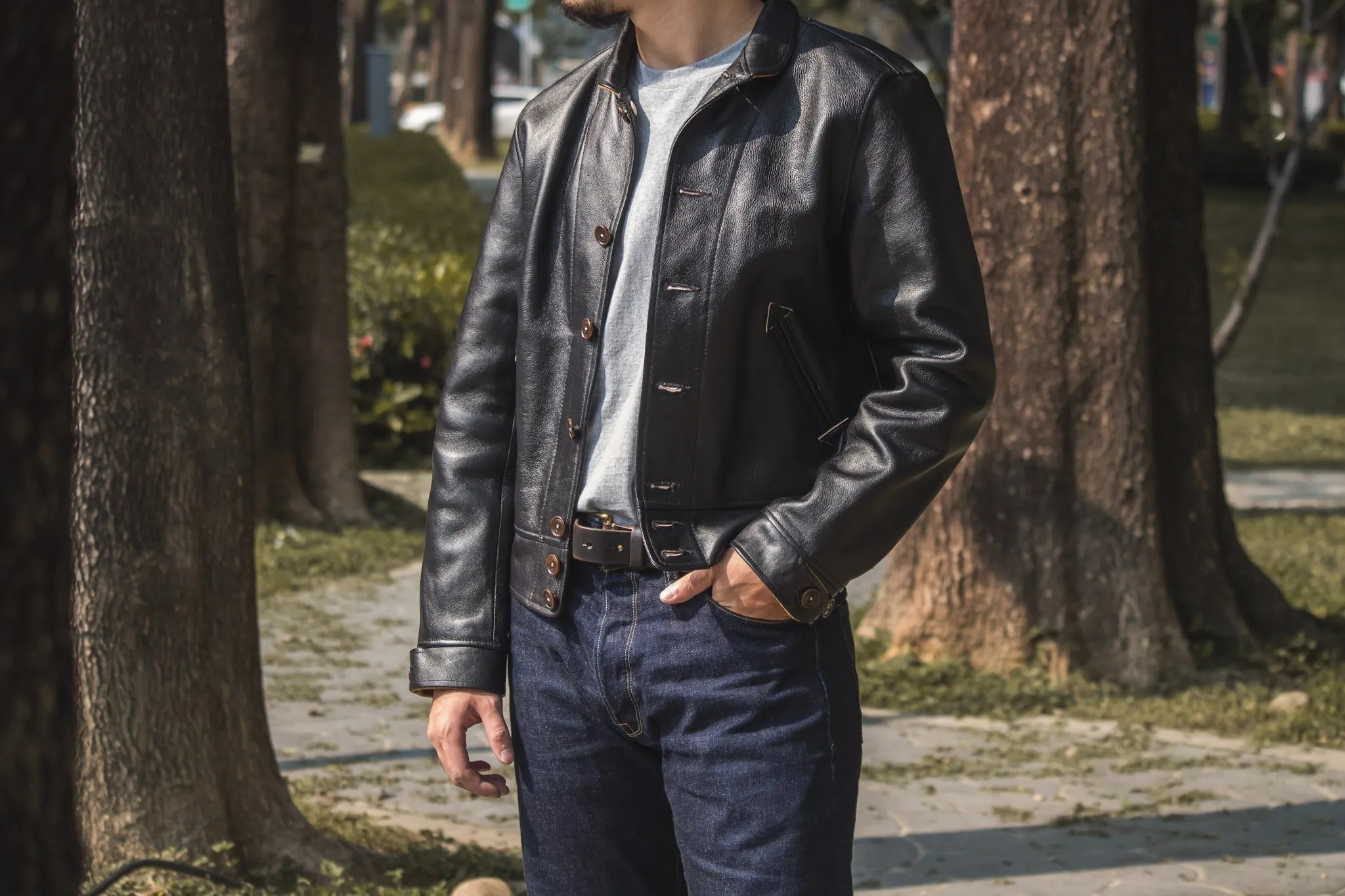 【MISTER FREEDOM】Campus Jacket Black Teacore Leather 哥薩克外套 美國植鞣黑色茶芯牛皮 sold by Blue Beach Denim product image thumbnail 2