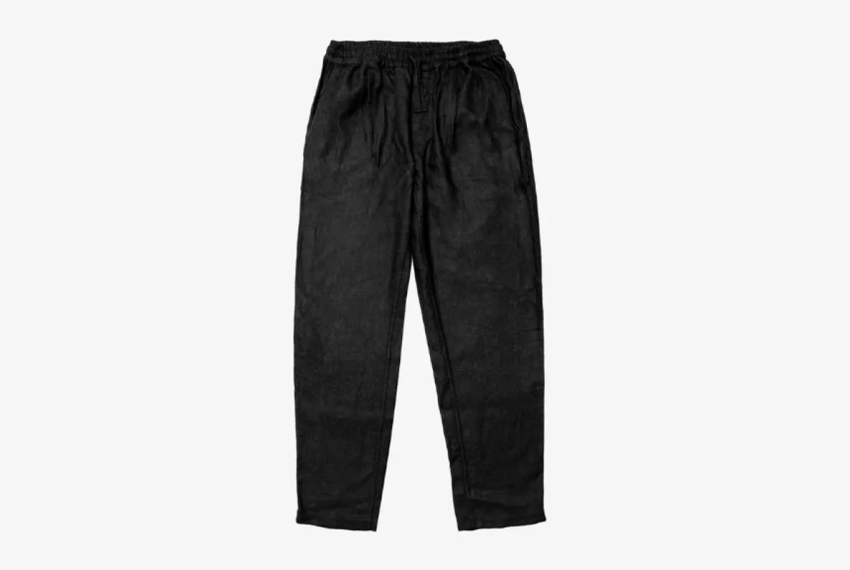 【3sixteen】Drawstring Pant Black Linen／麻質修身鬆緊褲 sold by Blue Beach Denim