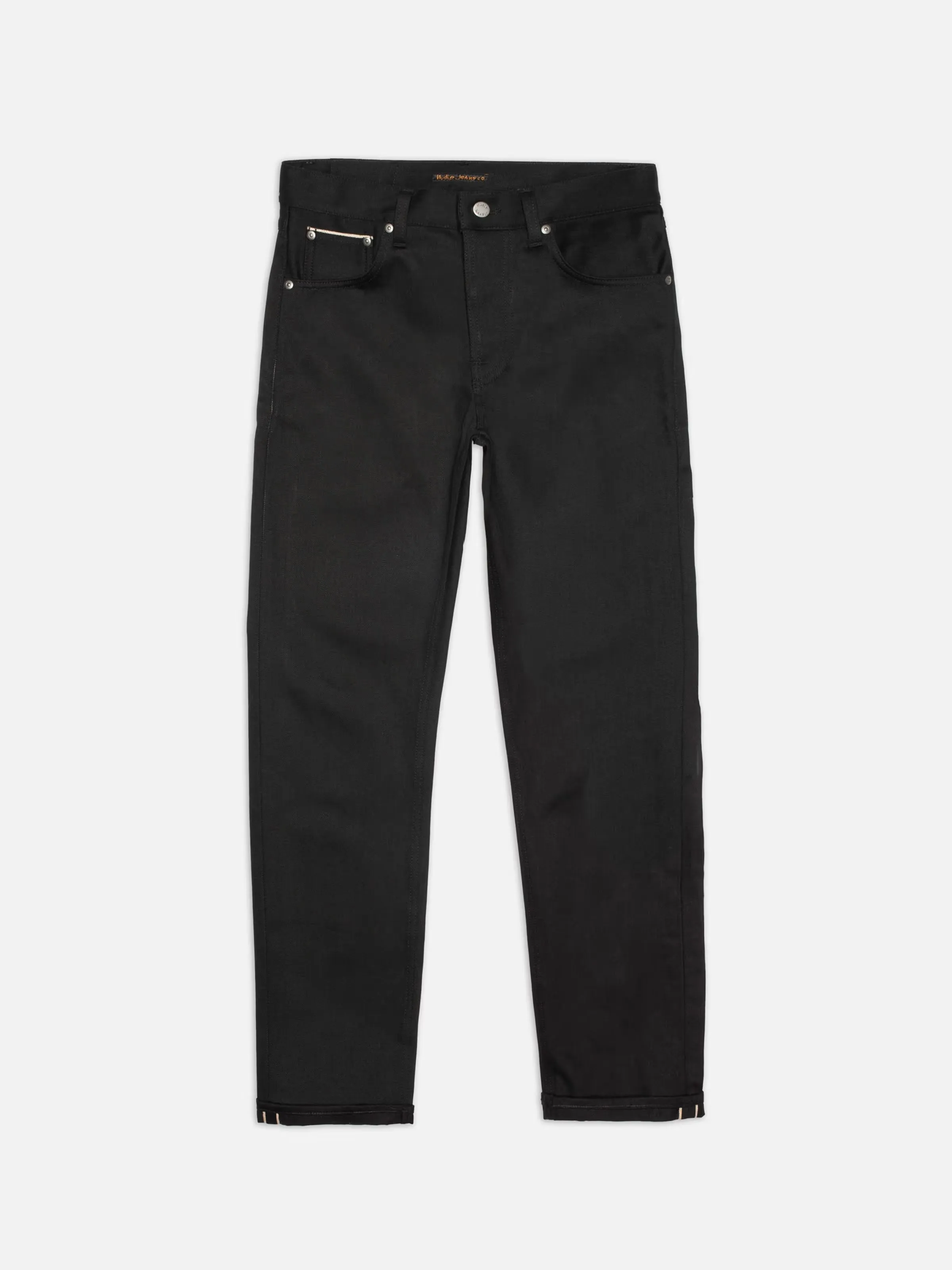 【Nudie Jeans】Solid Ollie Dry Black Selvage 赤耳黑布邊中小直筒牛仔褲 sold by Blue Beach Denim