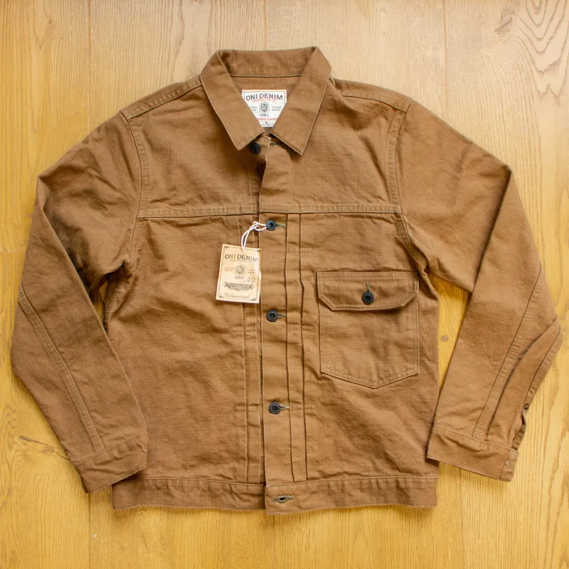 【ONI DENIM】01507L-HOX-BRK Sulphur Dye Heavy Oxford Type I Jacket 超重磅牛津布咖啡棕一代夾克 made by Oni