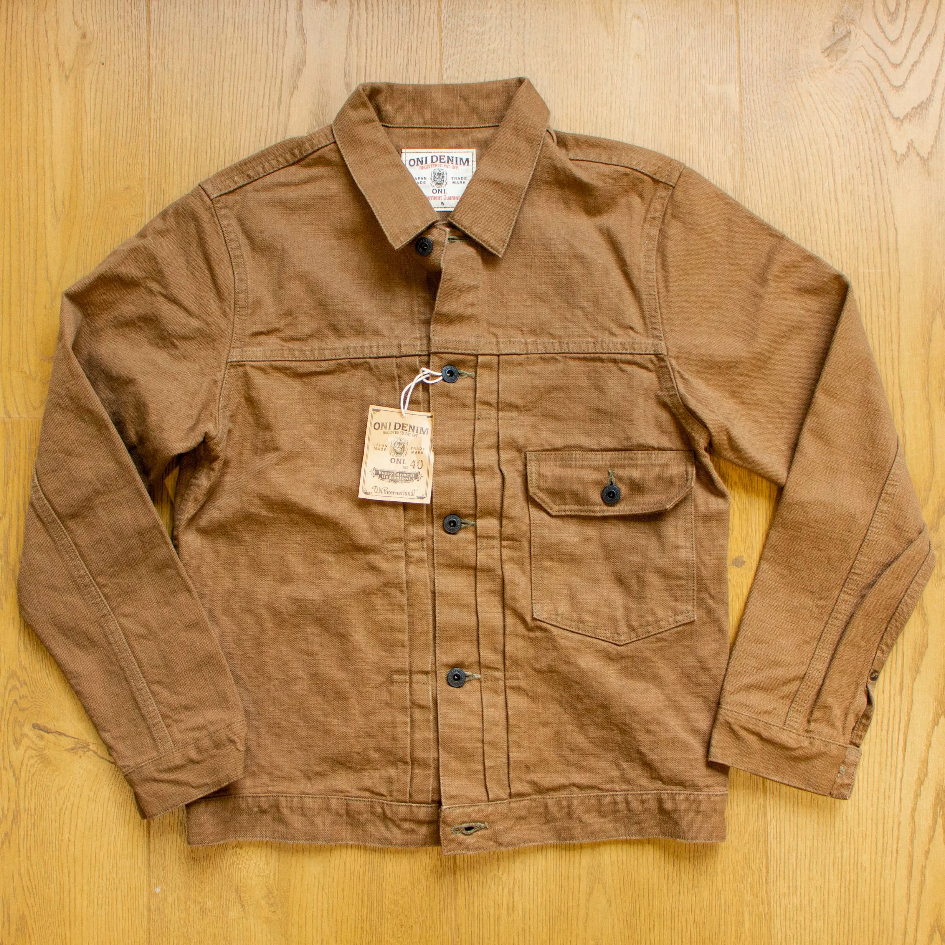 【ONI DENIM】01507L-HOX-BRK Sulphur Dye Heavy Oxford Type I Jacket 超重磅牛津布咖啡棕一代夾克 sold by Blue Beach Denim