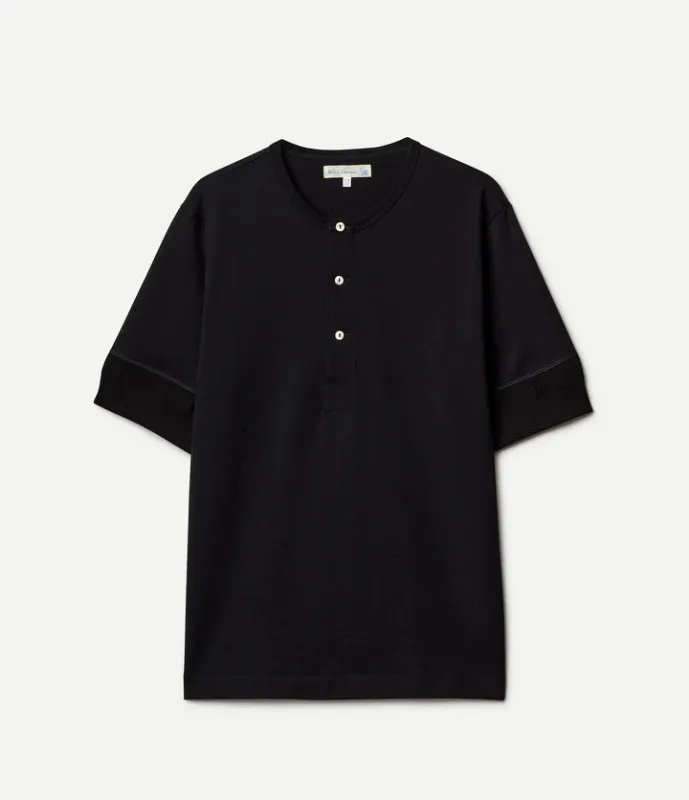 【Merz b. Schwanen】2M07 Mid-Century Machine Short Sleeve Henley Black 黑色復古圓織亨利領短袖Tee made by Merz B. Schwanen
