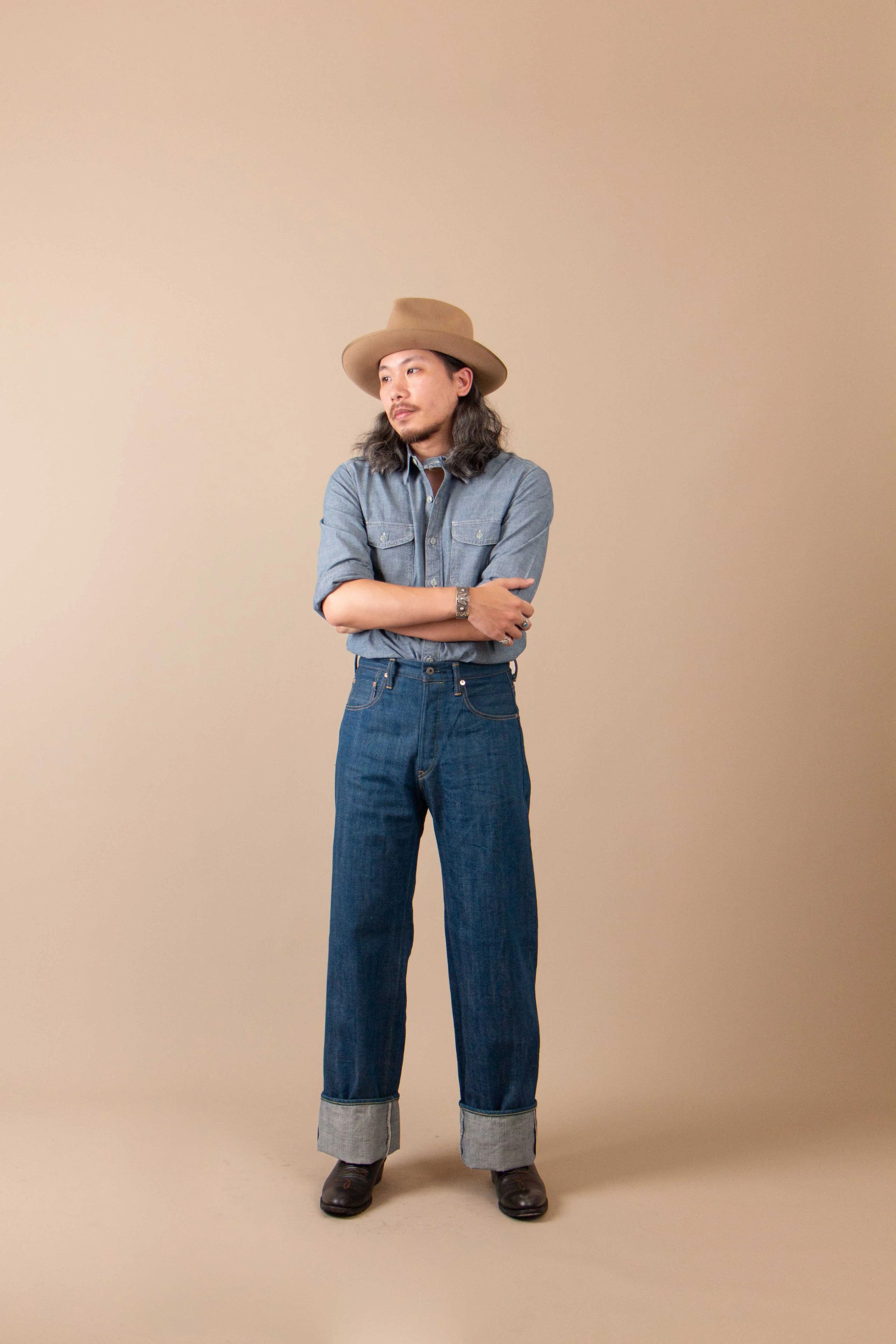 【ONI DENIM】222-OFBD 13.7 oz Old Faded Blue Denim 硫化古藍色赤耳超寬直筒原色褲 sold by Blue Beach Denim product image thumbnail 2