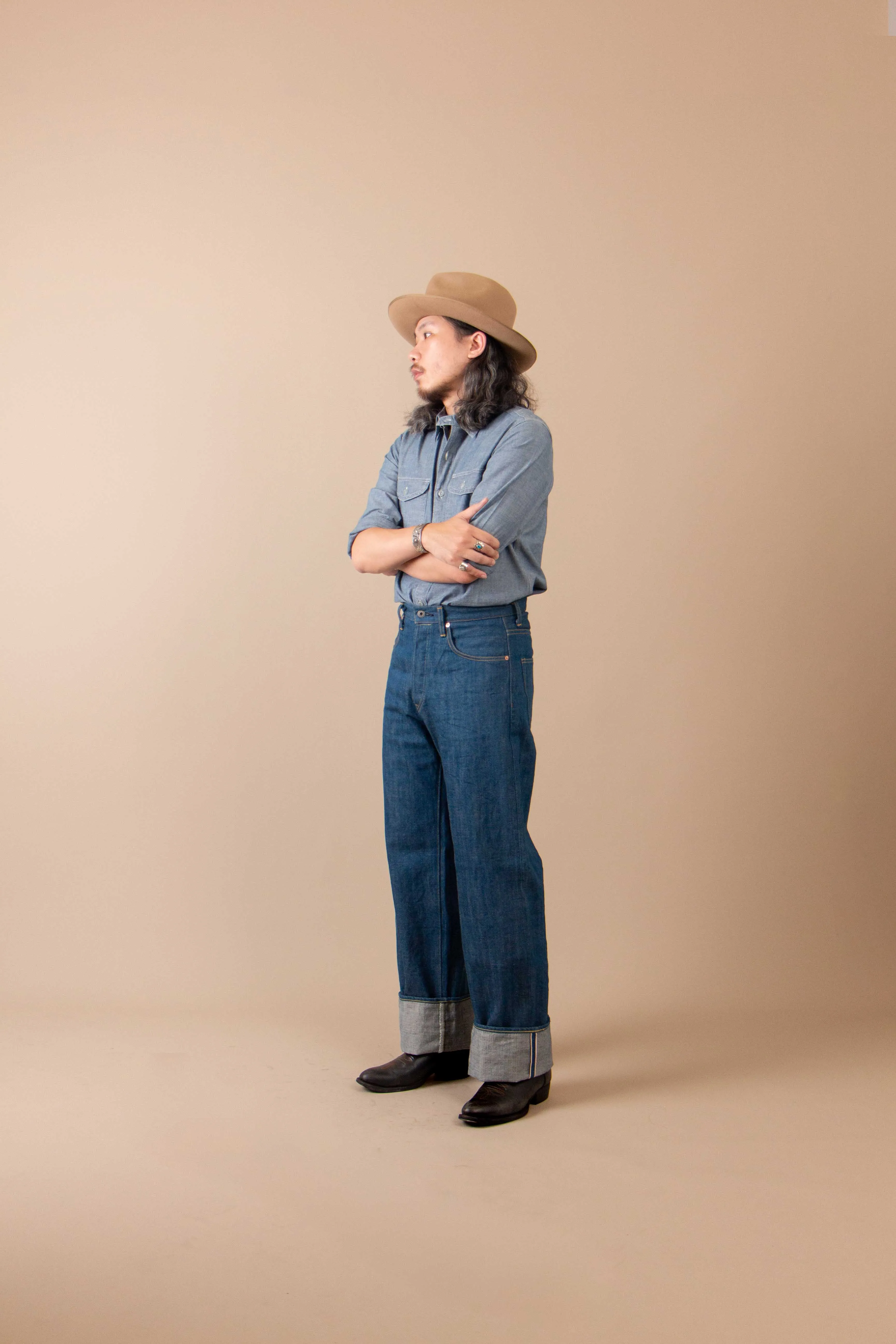 【ONI DENIM】222-OFBD 13.7 oz Old Faded Blue Denim 硫化古藍色赤耳超寬直筒原色褲 sold by Blue Beach Denim product image thumbnail 3