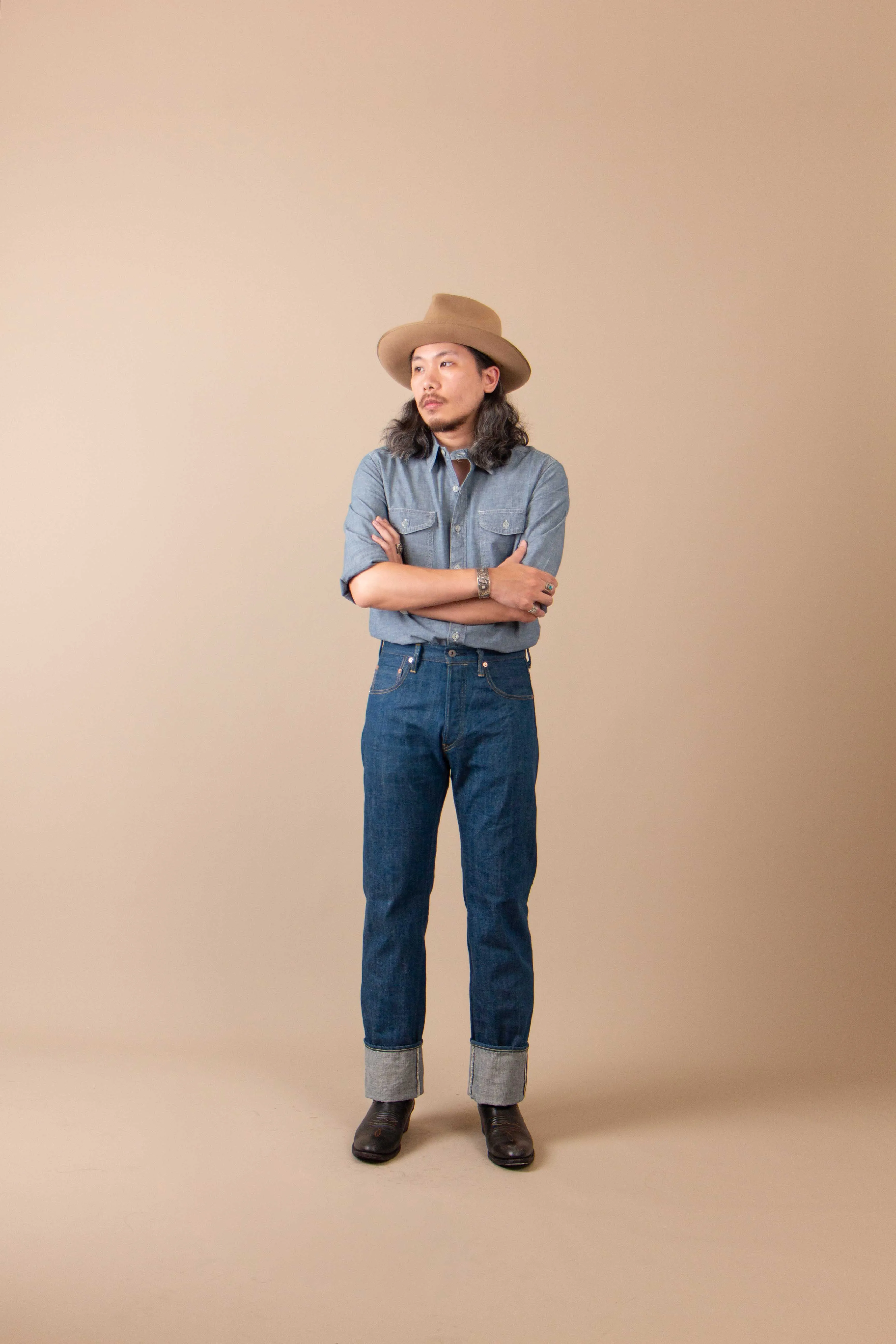 【ONI DENIM】271-OFBD 13.7 oz Old Faded Blue Denim 硫化古藍色赤耳經典直筒原色褲 sold by Blue Beach Denim product image thumbnail 2