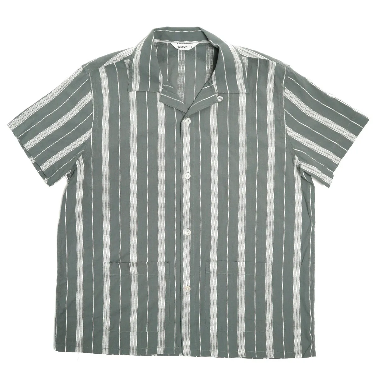 Cabana Shirt Sage Ticking Stripe sold by Brooklyn Clothing Co.