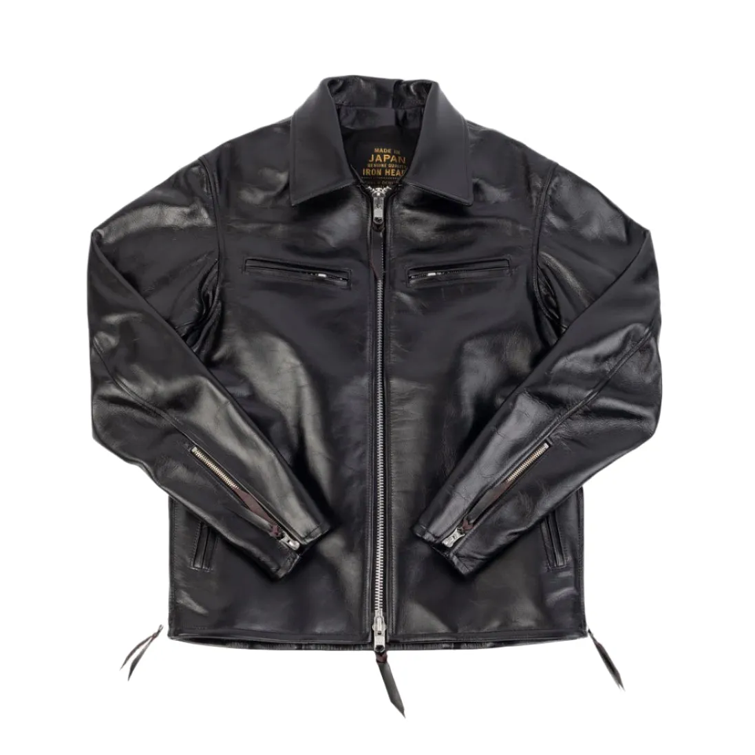 IHJ-54 BLK Japanese Horsehide Rider’s Jacket with Collar Black (Tea-Core Dyed) sold by Brooklyn Clothing Co.
