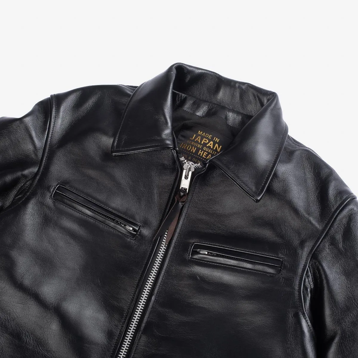IHJ-54 BLK Japanese Horsehide Rider’s Jacket with Collar Black (Tea-Core Dyed) sold by Brooklyn Clothing Co. product image thumbnail 2