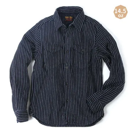 Indigo Stripe Heavy Flannel Shirt sold by Brooklyn Clothing Co.