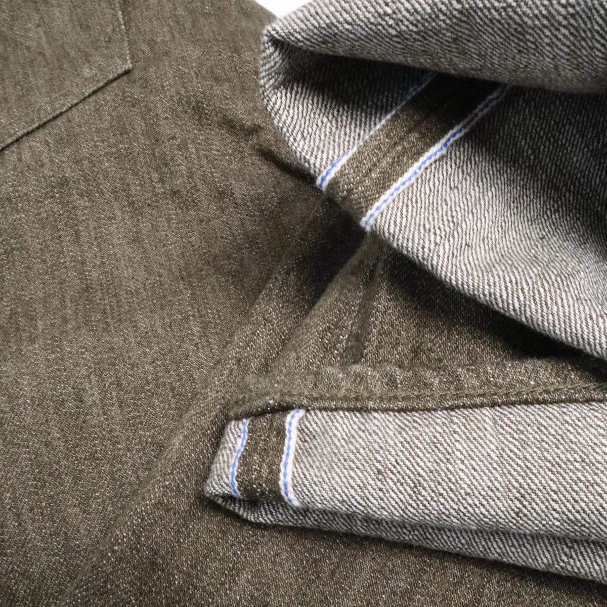 OL-14oz-019 14oz Selvedge Denim Relax Tapered Olive x White sold by Brooklyn Clothing Co. product image thumbnail 3