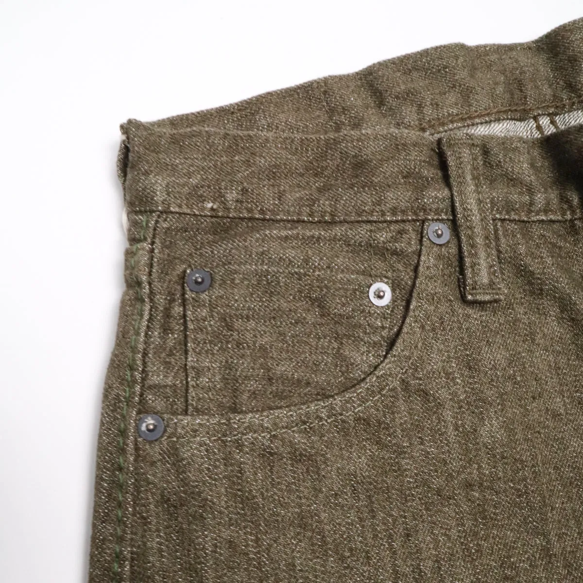 OL-14oz-019 14oz Selvedge Denim Relax Tapered Olive x White sold by Brooklyn Clothing Co. product image thumbnail 5