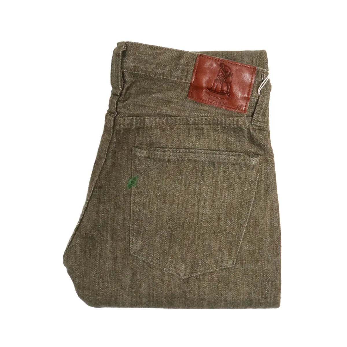 OL-14oz-019 14oz Selvedge Denim Relax Tapered Olive x White sold by Brooklyn Clothing Co.