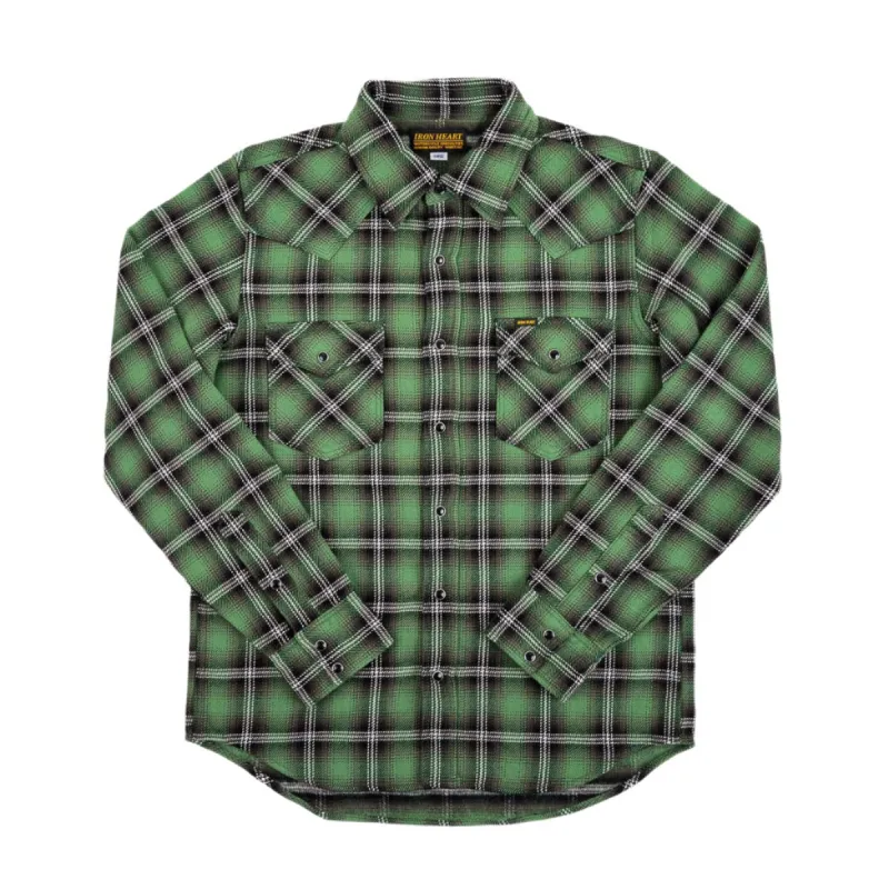 IHSH-405-GRN 12oz Ultra Heavy Flannel Check Western Shirt Green sold by Brooklyn Clothing Co.